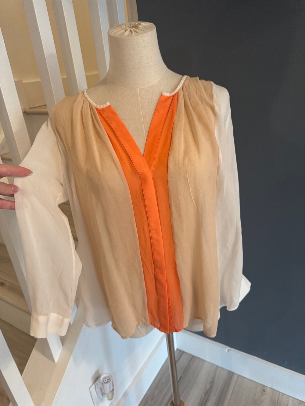 Joie Sinden Blouse. Sheer button down. Colour block. Late Y2K